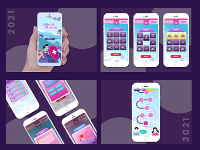 Covid Match App android app design app design blue covid interactive matchgame pink purple uidesign uigame uiux