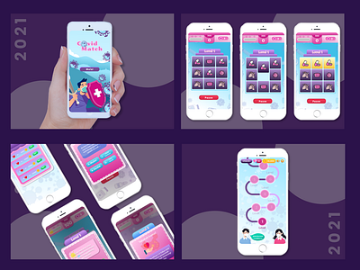 Covid Match App android app design app design blue covid interactive matchgame pink purple uidesign uigame uiux