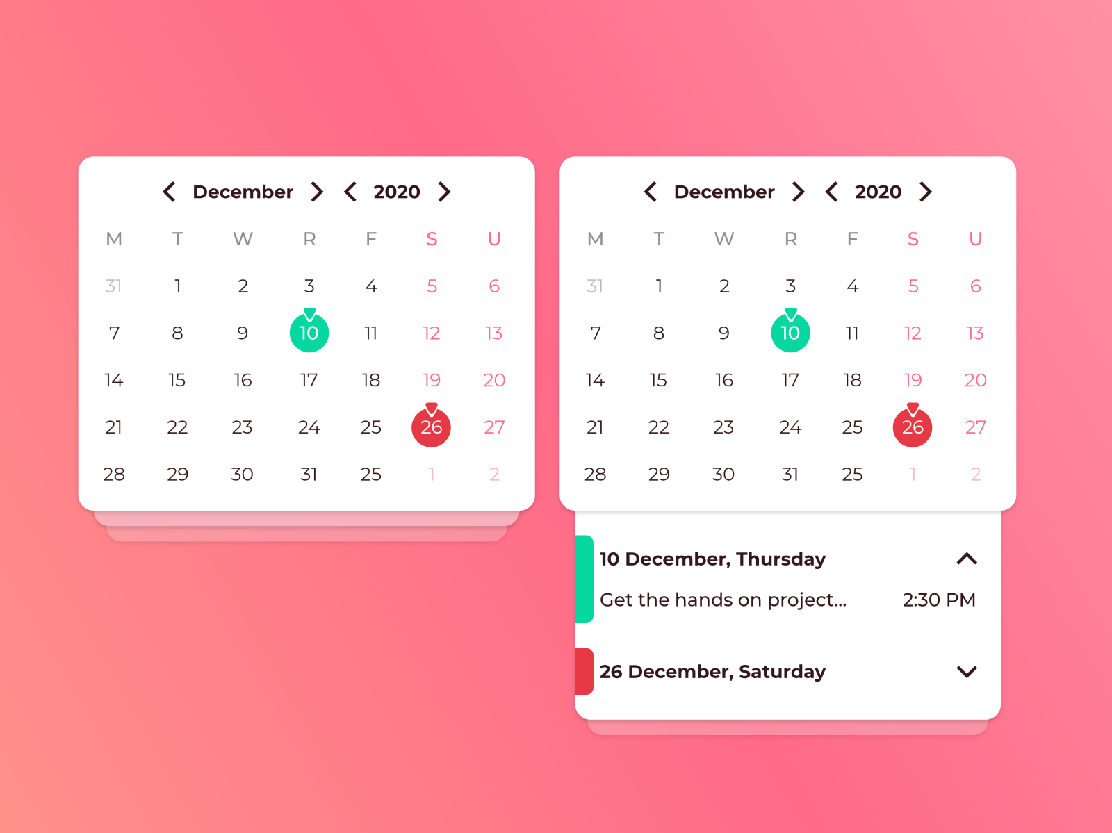 Calendar UI Example by Nikita Kutsyi on Dribbble