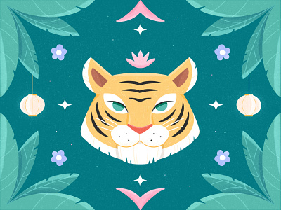 Year of the Tiger artwork asian bold color colorful design digital digitalillustration djungle drawing green illustration ipadpro lunar nature pattern procreate symmetry tiger yearofthetiger