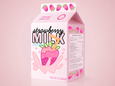 Packaging Strawberry Milk branding cute aesthetic illustrator illustrator cc japanese aesthetic milk carton packaging packaging design packaging mockup pink strawberry