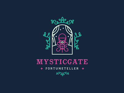 MYSTICGATE MONOLINE LOGO art crystal ball design fortune teller illustration leaves logo logo design logotype monoline mystic mysticism plant stars vector