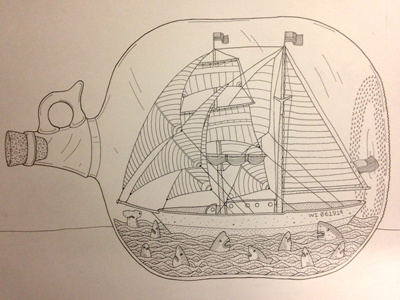 Dribbble1 america bottle drawing flag sharks ship