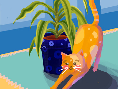 Summer day adobe blue cat houseplant illustration orange photoshop plant spots sunny warm