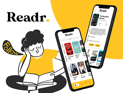 Readr - Book Reading App app app design audiobook book book reading branding design ebook illustration reading reading app ui ux