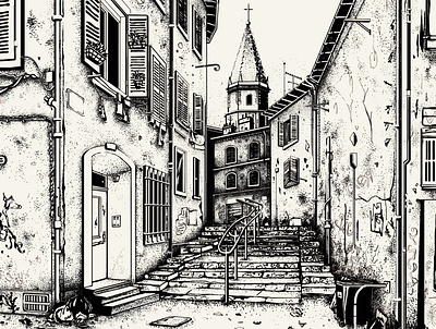 Books & Spirits - "Casino Totale" (J.C. Izzo) & Pastis black white building blocks city illustration illustration ink marseille perspective urban