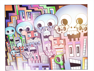 Robotsburyskullsbelowbuildings II illustration