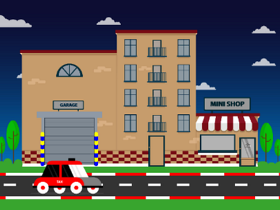 Traditional apartment complex building complex flat illustration older store taxi traditional