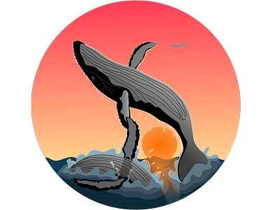 Humbaki graphics humpback illustration inkscape ocean redsky splash sunset vector whale