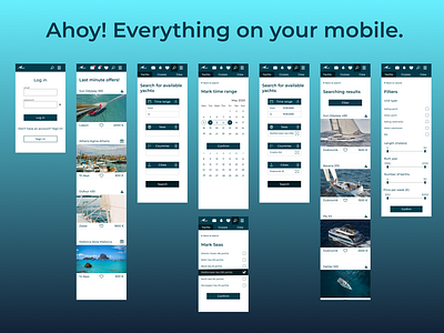 Ahoy! - mobile charter app mobile mobile app design mockup ocean screens ui ui design ux yachting