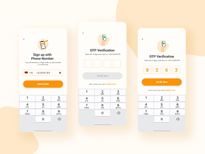 Event App - OTP Verification mobile ui orange ui otp otp verification signup signup with mobile signup with number signup with phone ui design