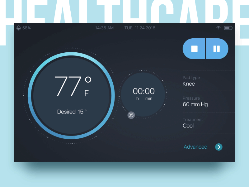 Hypothermia Device Interface. The First Concept animation circle cold cooling design gif health healthcare heat heating hot interaction motion play temperature therapy time treatment ui ux