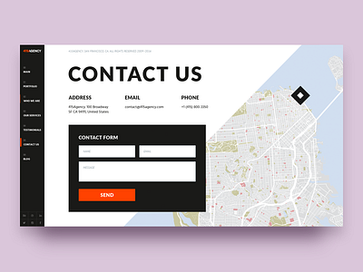 415Agency Website — Contact Us address agency branding cx digital form interaction layout location map menu navigation pin presentation san francisco site studio typography ui ux