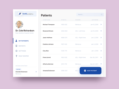 Rare Analytics App Interface application branding clean digital doctor health interaction ios list med medical medicare menu modern patient physician schedule therapist ui ux