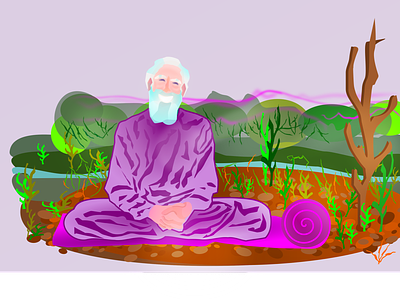 Monk yogin smiles sitting at countryside countryside gimp illustration inkscape monk yogin