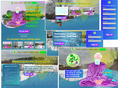 Meditate courses page branding dada design figma illustration meditate meditator monk page preview site ui vector yogin