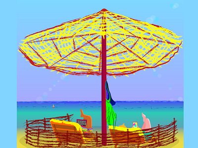 Read and sunbathe fence illustration illustrator adobe parasol sea sky umbrella