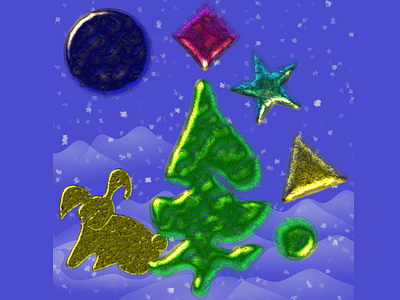 Fir tree and rabbit christmas geometry moon new year rabbit star