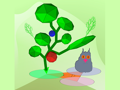 Emotional neutral cat under unusual tree cat geometry gray green grey illustration neutral tree unusual vector