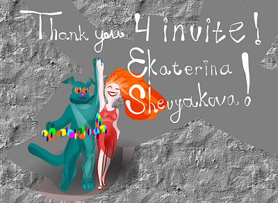 Thank you for invitation! cat girl illustration invite