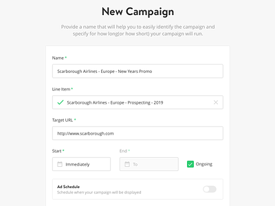 Campaign Creator/Editor campaign display ad editor form input step by step wizard yieldr
