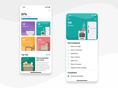 Task Management App Concept app bright cards checklist chores colorful glucode illustrations ios task management tips to do ui ux ui design ux design