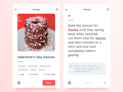 Loveat - Recipe App app button donut icon ios recipe step tag time ui ux valentine