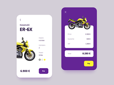 Motorcycle app buy checkout color minimal motorcycle pay price