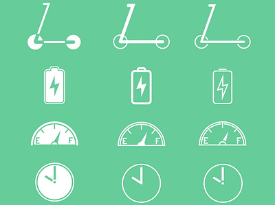 Scooter Icon Pack app battery charge clock design flat green icon logo minimal scooter vector web