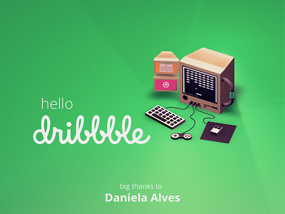 HELLO Dribbble! 3d computer fist green illustration invite lowpoly minimal