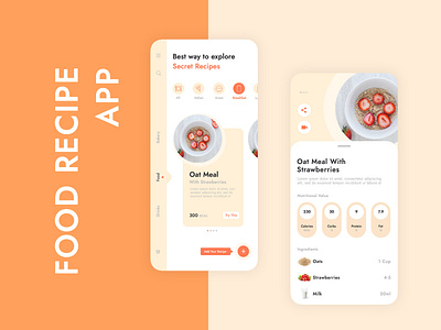 Food Recipe App app design graphicdesign illustration mobileapp photoshop ui ux vector