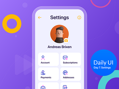 Daily UI :: 007 adobe xd app design app screen application dailyui dailyuichallenge settings page settings ui
