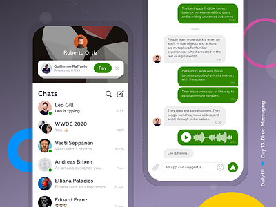 Daily UI :: 013 adobe dimension adobe xd app design app screen application chat dailyui dailyuichallenge direct message direct messaging message app messenger