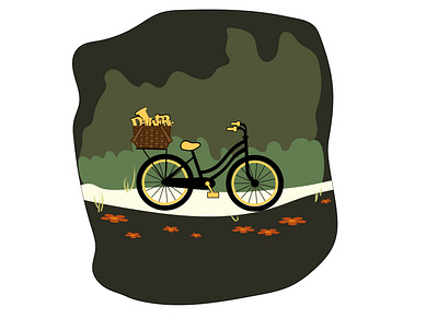 Bike in wood bike delivery green illustrator woods