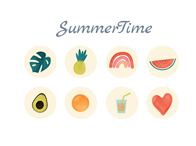 Summer Time in watercolour style eat graphic design ico illustration story