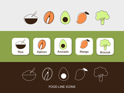 Outline food icons avocado design food healthy ico illustration line logo outline salmon simple ui