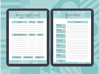 Monthly Budget Planner branding graphic design monthly notebook planner planning turquoise weekly