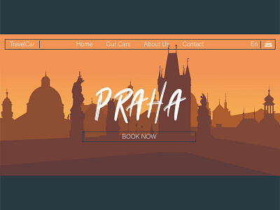 Prague car rental home page city design graphic design illustration page praha silhouette sun town ui warm web