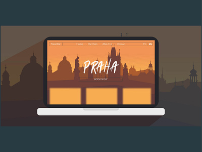 Laptop mockup with an open page about car rental in Prague brown button city digital art graphic design illustration laptop mockup page praha ui warm web