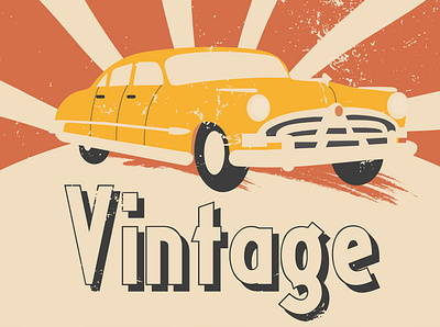Vintage Automobiles on Retro Poster auto car design illustration old poster retro vintage yellow