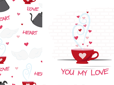 Cup of coffee with heart coffee coffee cup cup drink heart hot illustration love pattern red tea valentines