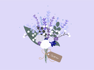 Lavender Bouquet bouquet design flower flowers graphic design greeting card illustration lavender nature purple rose simple with love