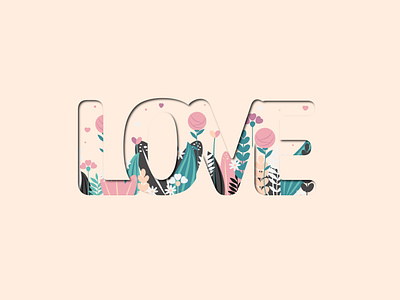 Love and Flowers design field flowers flat flowers flowers graphic design illustration love nature pink shadow simple word