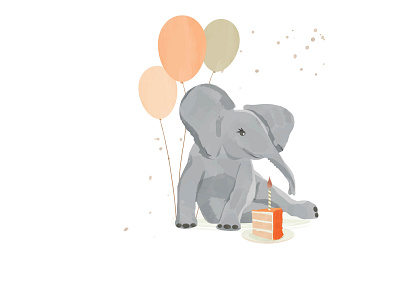 Cute watercolor elephant with balloons and cake cheerful design elephant graphic design illustration