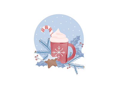 Christmas mood with cup of cacao branding cacao christmas coffee coffee cup design graphic design green holiday illustration mood red simple snow star warm winter
