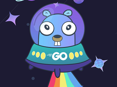 Golang gopher, flying saucer. Go rock. Sticker t-shirt mug, gift backend coder data engineer geeky gift for go golang golang developer golang engineer google gopher icon logo mascot open souse programmer programming scientist space