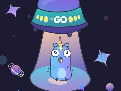 Golang gopher abduction - Go rock! Sticker, t-shirt, mug, gift backend coder data engineer geeky gift for go golang golang developer golang engineer google gopher icon logo mascot open souse programmer programming scientist space