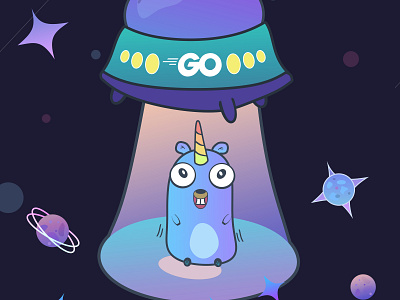 Golang gopher abduction - Go rock! Sticker, t-shirt, mug, gift