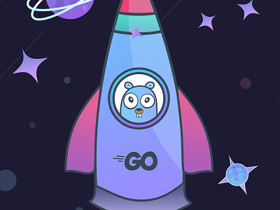 Golang gopher in rocket - Go rock. Sticker, t-shirt, mug, gift