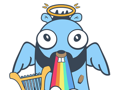 Golang Gopher Angel. Magic Rainbow. Programming t-shirt, sticker